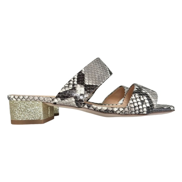 J. Crew Double-Strap Leather Slides In Faux Snakeskin Fold Glitter Heel Size 5 - Picture 6 of 10